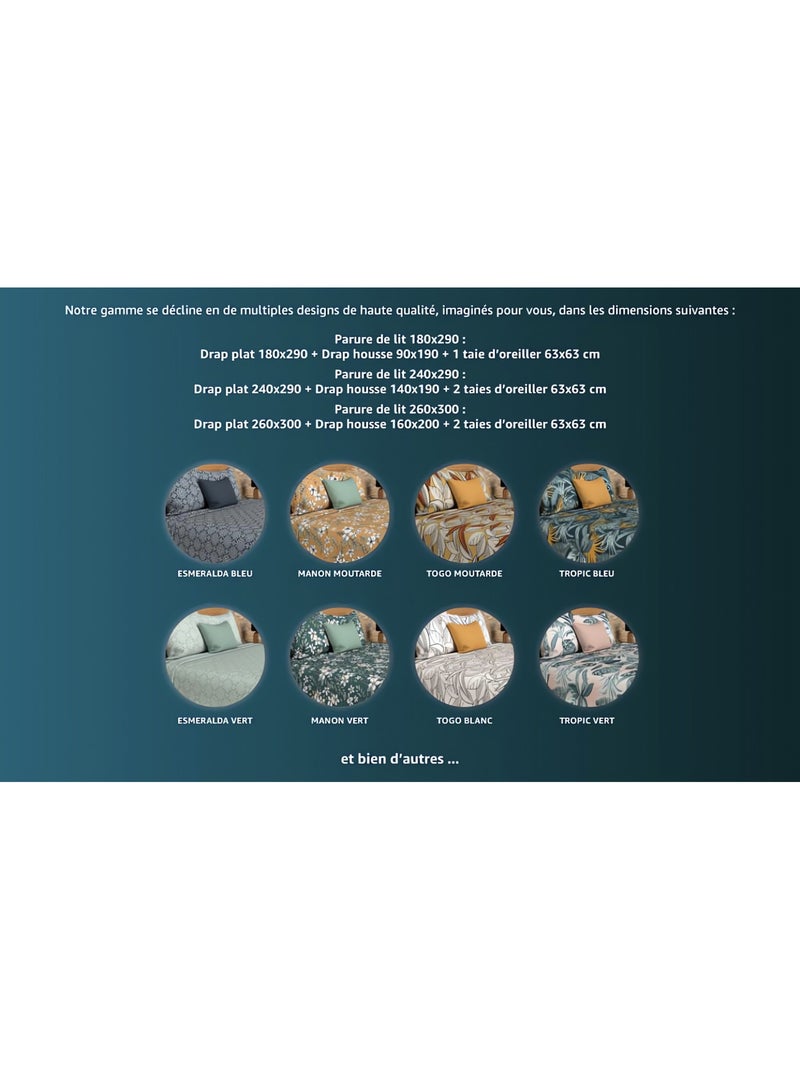 Parure de draps en coton 57 fils NOUMEA, par Soleil d'ocre avec 2 taies d'oreiller Noir - Kiabi