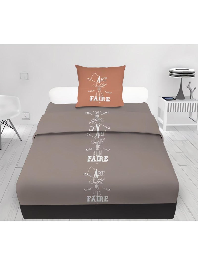 Parure de draps en coton 57 fils SUBTIL, par Soleil d'ocre avec 1 taie d'oreiller Taupe - Kiabi