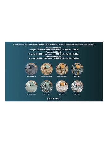 Parure de draps en coton 57 Fils TAHITI, par Soleil d'ocre avec 1 taie d'oreiller