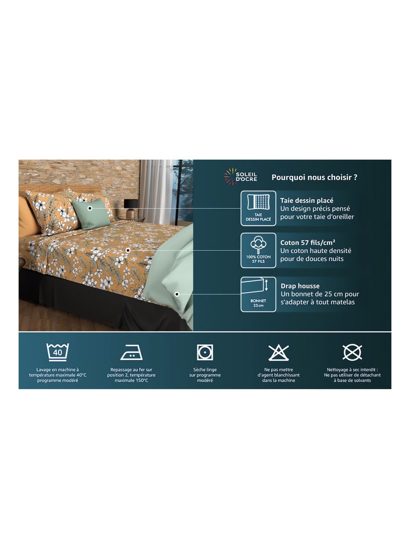 Parure de draps en coton 57 fils/cm2 240x290 cm SAFARI naturel, par Soleil d'ocre Ecru - Kiabi