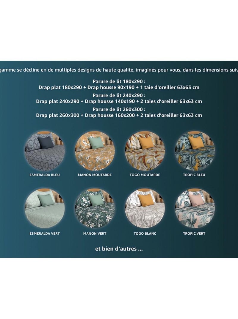 Parure de draps en coton 57 fils/cm2 SAFARI, par Soleil d'Ocre avec 1 taie d'oreiller gris anthracite - Kiabi