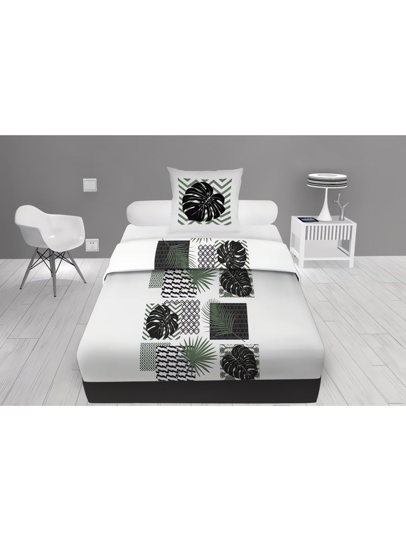 Parure de draps en coton PALMERA, par Soleil d'ocre avec 1 taie d'oreiller Blanc - Kiabi