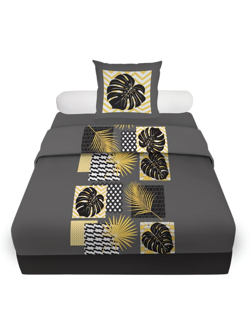 Parure de draps en coton PALMERA, par Soleil d'ocre avec 1 taie d'oreiller gris anthracite - Kiabi