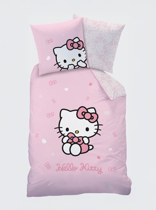 Parure de draps 'Hello Kitty' 2 pièces - 1 housse de couette 1 personne + 1 taie d'oreiller - Kiabi