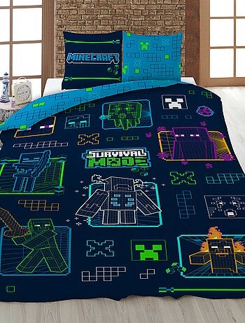 Parure de draps 'Minecraft' 2 pièces : 1 housse de couette 1 personne + 1 taie d'oreiller