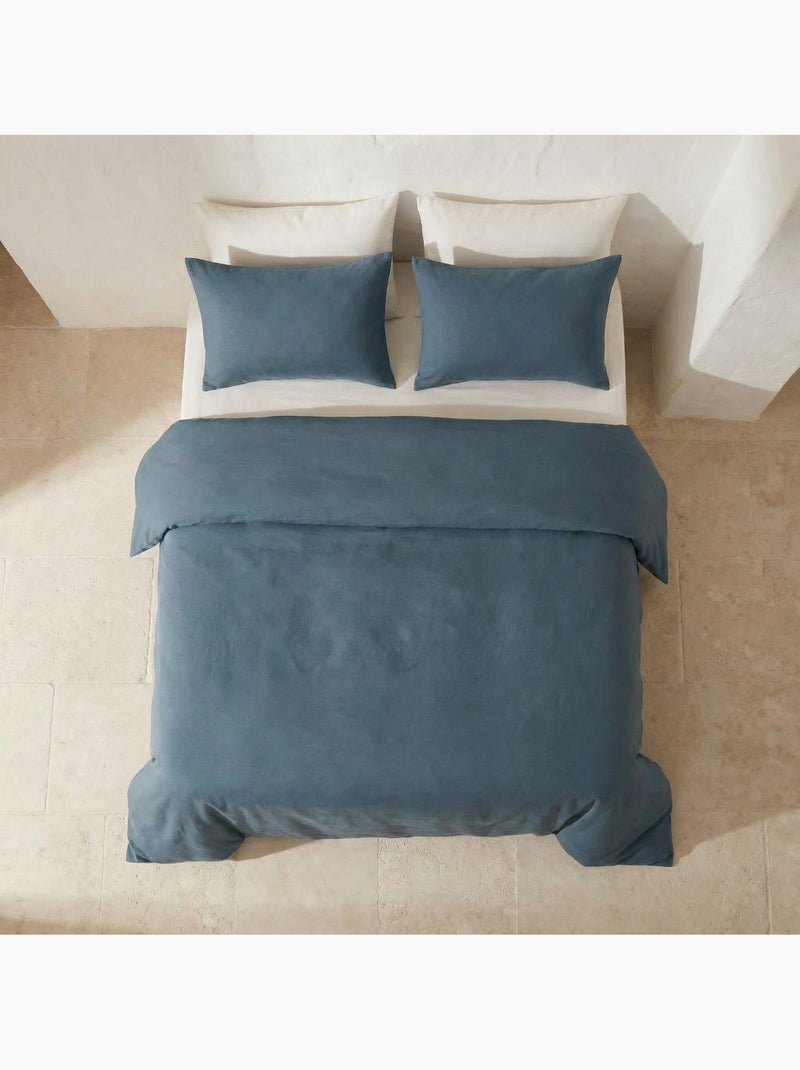 Parure de housse de couette 100% coton 144 fils, avec taie(s) d’oreiller, unie - Gamusi. Bleu - Kiabi
