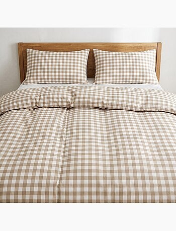 Parure de housse de couette 100% coton avec taie(s) d’oreiller, carreaux vichy, beige - gamusi.