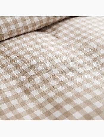 Parure de housse de couette 100% coton avec taie(s) d’oreiller, carreaux vichy, beige - gamusi.