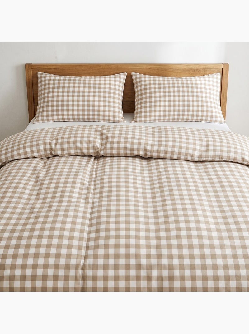 Parure de housse de couette 100% coton avec taie(s) d’oreiller, carreaux vichy, beige - gamusi. Beige - Kiabi