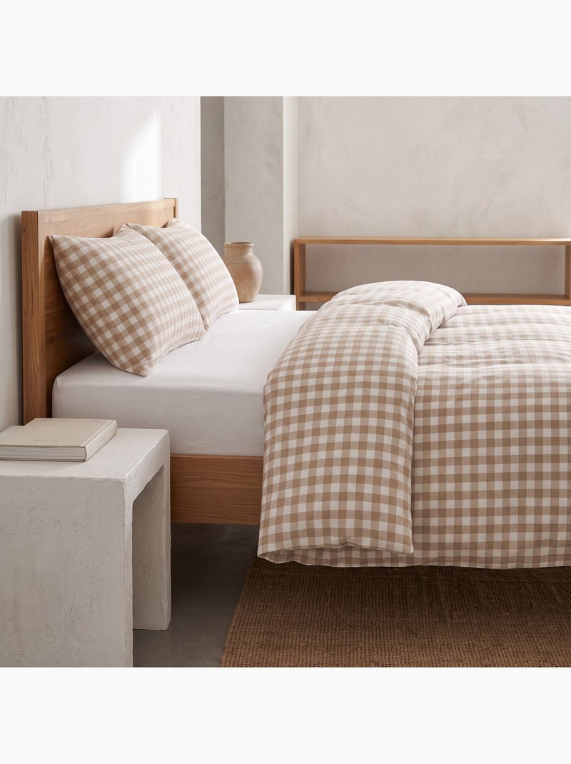 Parure de housse de couette 100% coton avec taie(s) d’oreiller, carreaux vichy, beige - gamusi. Beige - Kiabi