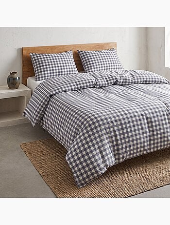 Parure de housse de couette 100% coton avec taie(s) d’oreiller, carreaux vichy, beige - gamusi.