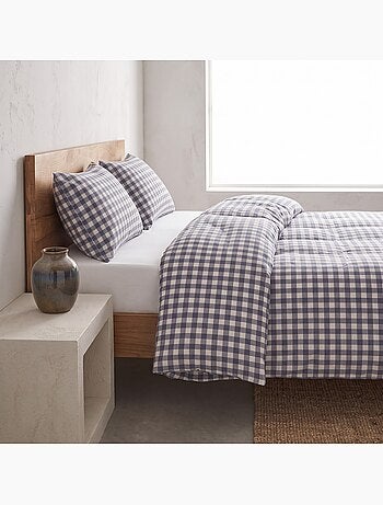 Parure de housse de couette 100% coton avec taie(s) d’oreiller, carreaux vichy, beige - gamusi.