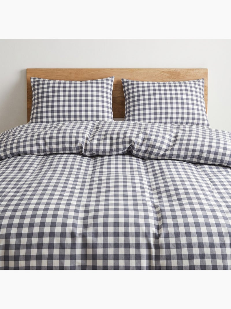 Parure de housse de couette 100% coton avec taie(s) d’oreiller, carreaux vichy, bleu - gamusi. Bleu - Kiabi