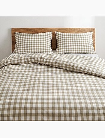 Parure de housse de couette 100% coton avec taie(s) d’oreiller, carreaux vichy, beige - gamusi.