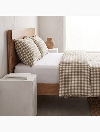 Parure de housse de couette 100% coton avec taie(s) d’oreiller, carreaux vichy, beige - gamusi.