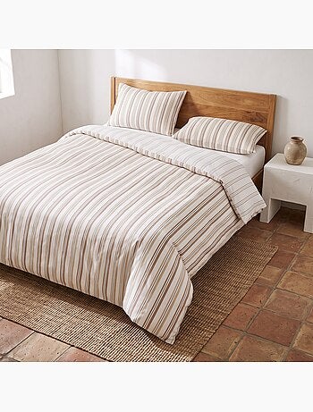 Parure de housse de couette 100% coton avec taie(s) d’oreiller, fines rayures - gamusi.