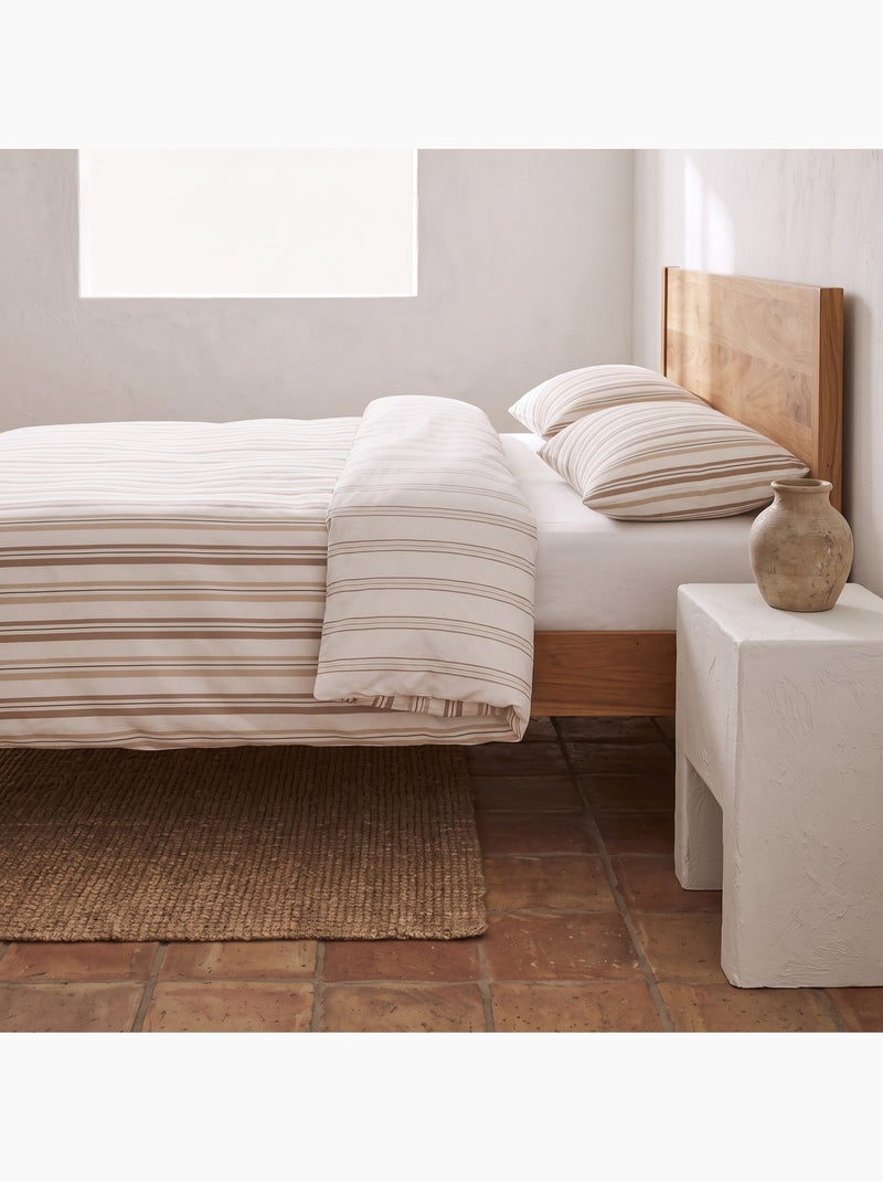 Parure de housse de couette 100% coton avec taie(s) d’oreiller, fines rayures - gamusi. Beige - Kiabi