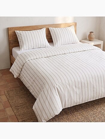 Parure de housse de couette 100% coton avec taie(s) d’oreiller, fines rayures - gamusi.