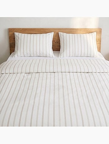 Parure de housse de couette 100% coton avec taie(s) d’oreiller, fines rayures - gamusi.