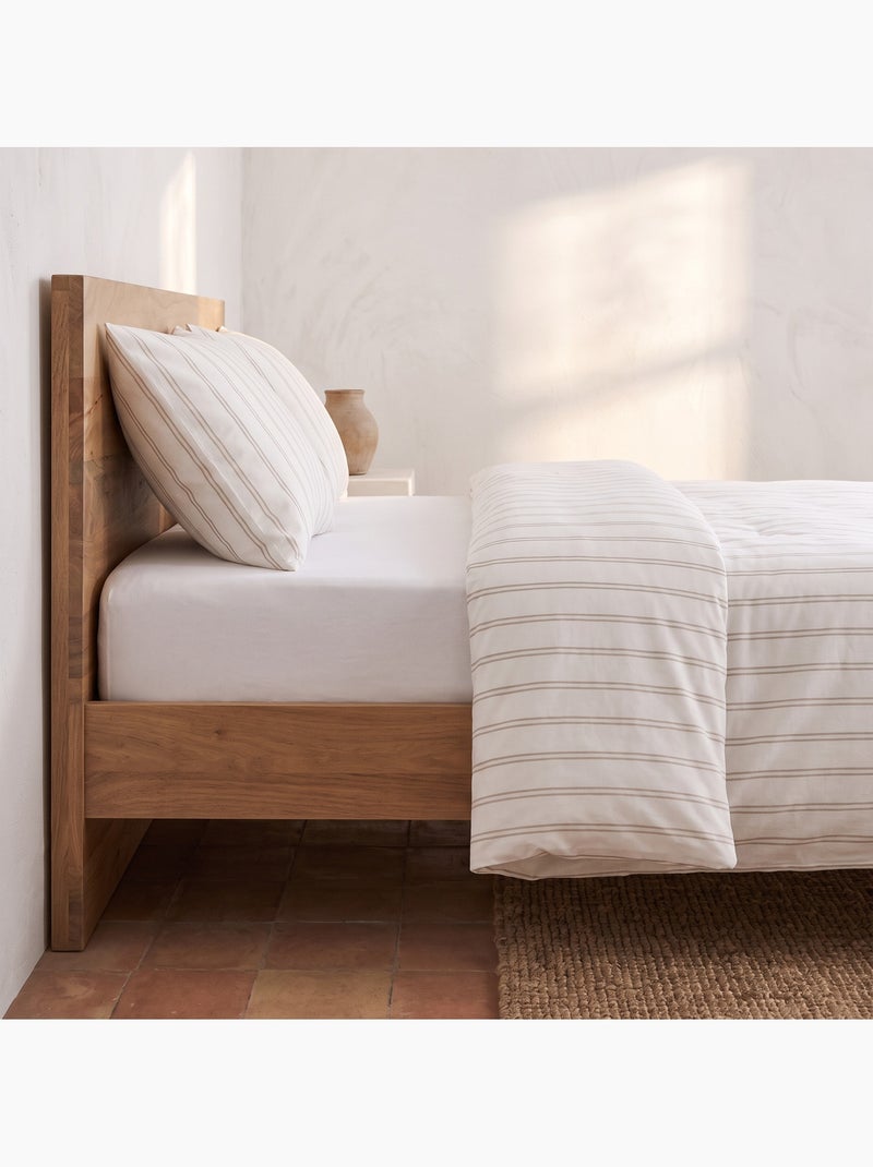 Parure de housse de couette 100% coton avec taie(s) d’oreiller, fines rayures - gamusi. Beige - Kiabi