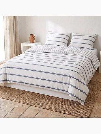 Parure de housse de couette 100% coton avec taie(s) d’oreiller, fines rayures - gamusi.