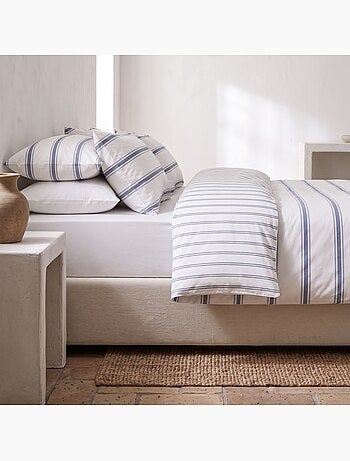 Parure de housse de couette 100% coton avec taie(s) d’oreiller, fines rayures - gamusi.