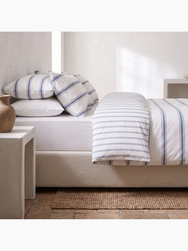 Parure de housse de couette 100% coton avec taie(s) d’oreiller, fines rayures - gamusi. Bleu Gris - Kiabi