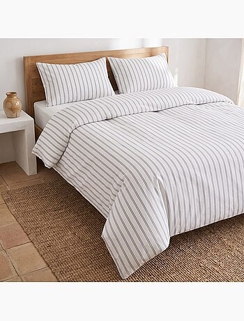 Parure de housse de couette 100% coton avec taie(s) d’oreiller, fines rayures - gamusi.