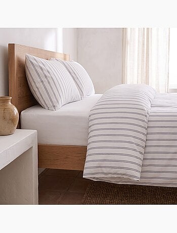 Parure de housse de couette 100% coton avec taie(s) d’oreiller, fines rayures - gamusi.