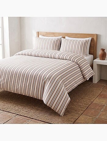 Parure de housse de couette 100% coton avec taie(s) d’oreiller, fines rayures - gamusi.