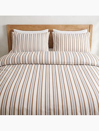 Parure de housse de couette 100% coton avec taie(s) d’oreiller, fines rayures - gamusi.