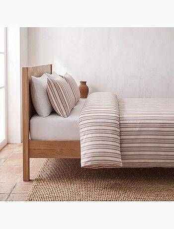 Parure de housse de couette 100% coton avec taie(s) d’oreiller, fines rayures - gamusi.