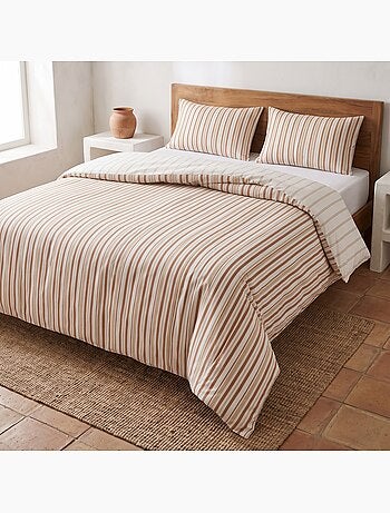 Parure de housse de couette 100% coton avec taie(s) d’oreiller, fines rayures - gamusi.