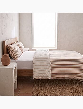 Parure de housse de couette 100% coton avec taie(s) d’oreiller, fines rayures - gamusi.
