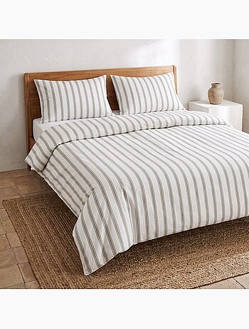 Parure de housse de couette 100% coton avec taie(s) d’oreiller, fines rayures - gamusi.