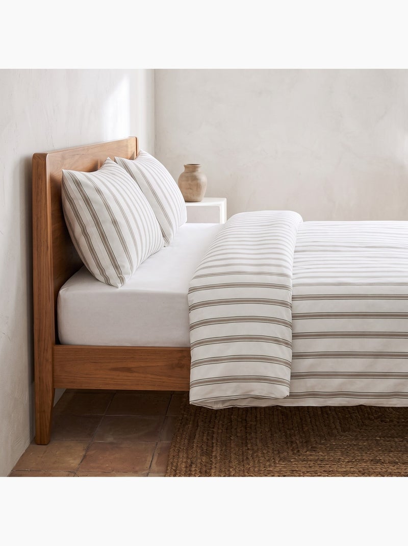 Parure de housse de couette 100% coton avec taie(s) d’oreiller, fines rayures - gamusi. Vert Sauge - Kiabi