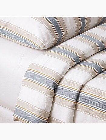 Parure de housse de couette 100% coton avec taie(s) d’oreiller, larges rayures - gamusi.