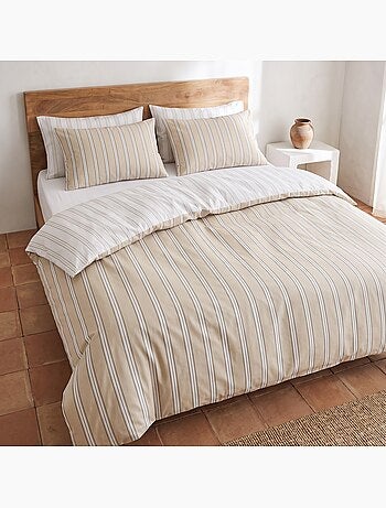 Parure de housse de couette 100% coton avec taie(s) d’oreiller, larges rayures - gamusi.