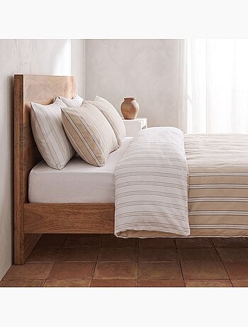 Parure de housse de couette 100% coton avec taie(s) d’oreiller, larges rayures - gamusi.