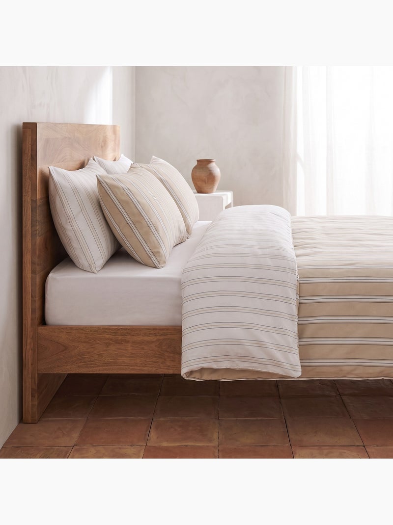 Parure de housse de couette 100% coton avec taie(s) d’oreiller, larges rayures - gamusi. Beige - Kiabi
