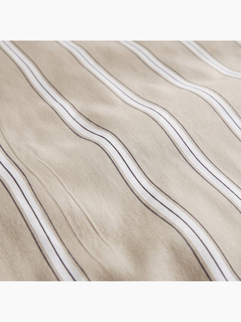 Parure de housse de couette 100% coton avec taie(s) d’oreiller, larges rayures - gamusi. Beige - Kiabi
