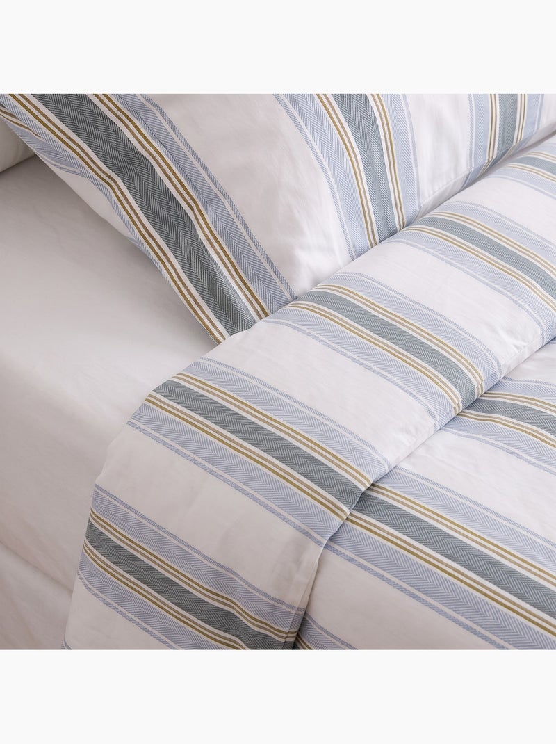 Parure de housse de couette 100% coton avec taie(s) d’oreiller, larges rayures - gamusi. Bleu - Kiabi