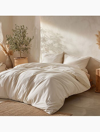 Parure de housse de couette 100% coton, avec taie(s) d’oreiller, unie - Gamusi.
