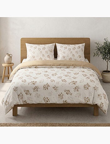 Parure de housse de couette 100% coton motif floral, taie d'oreiller incluse - Gamusi
