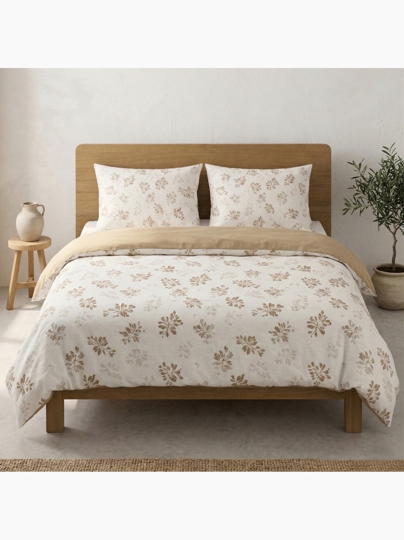 Parure de housse de couette 100% coton motif floral, taie d'oreiller incluse - Gamusi Curry - Kiabi