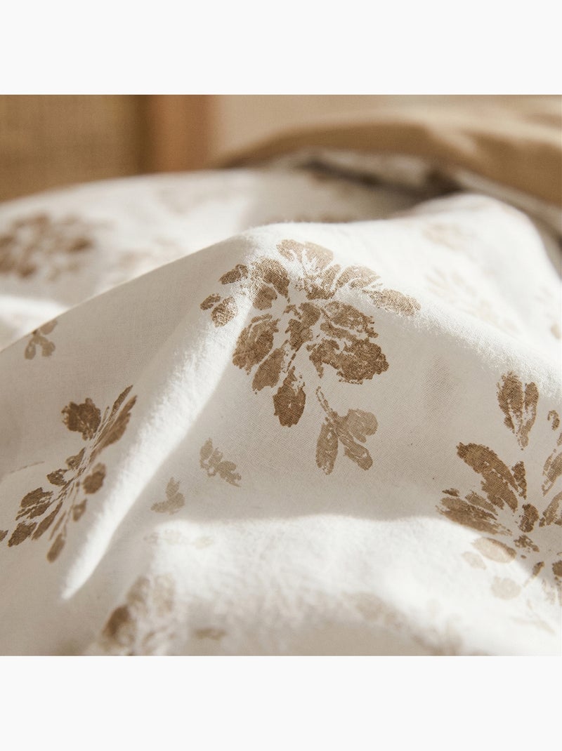 Parure de housse de couette 100% coton motif floral, taie d'oreiller incluse - Gamusi Curry - Kiabi