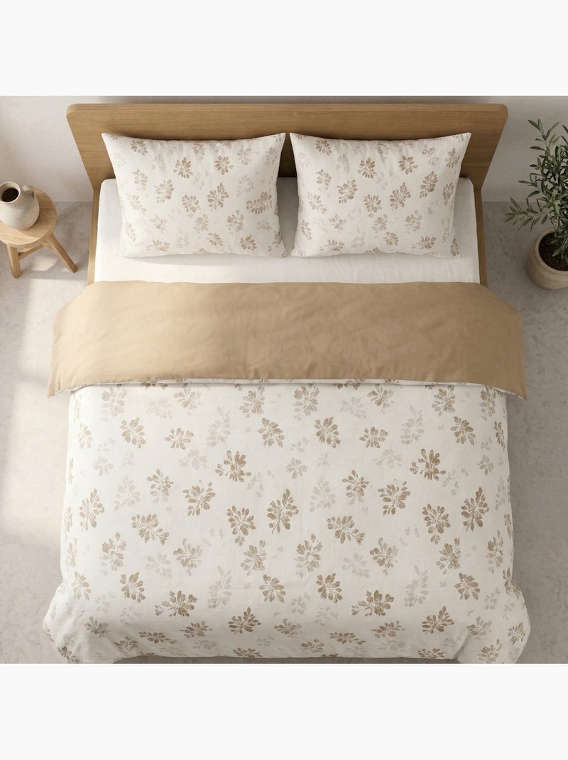 Parure de housse de couette 100% coton motif floral, taie d'oreiller incluse - Gamusi Curry - Kiabi
