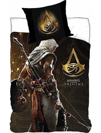 Parure de lit - assassin's creed - housse de couette réversible - 140x200cm - noir - enfant