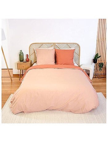 Parure de lit - côté déco - coton bicolore - 220x240 cm - 100% coton - réversible bleu/bleu clair