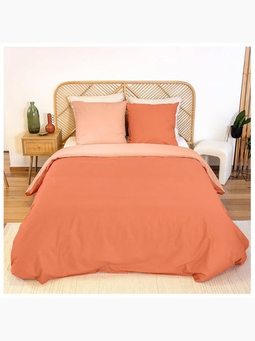 Parure de lit - côté déco - 220x240 cm - 100% coton - bicolore uni orange - passe-mains & boutons - Kiabi Parure de lit - côté déco - 220x240 cm - 100% coton - bicolore uni orange - passe-mains & boutons - Kiabi